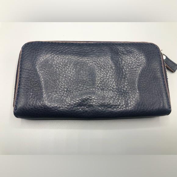 Tory Burch Marion Raffia Straw Tote Blue Black Stripes Leather Trimmed + Wallet - Picture 14 of 16